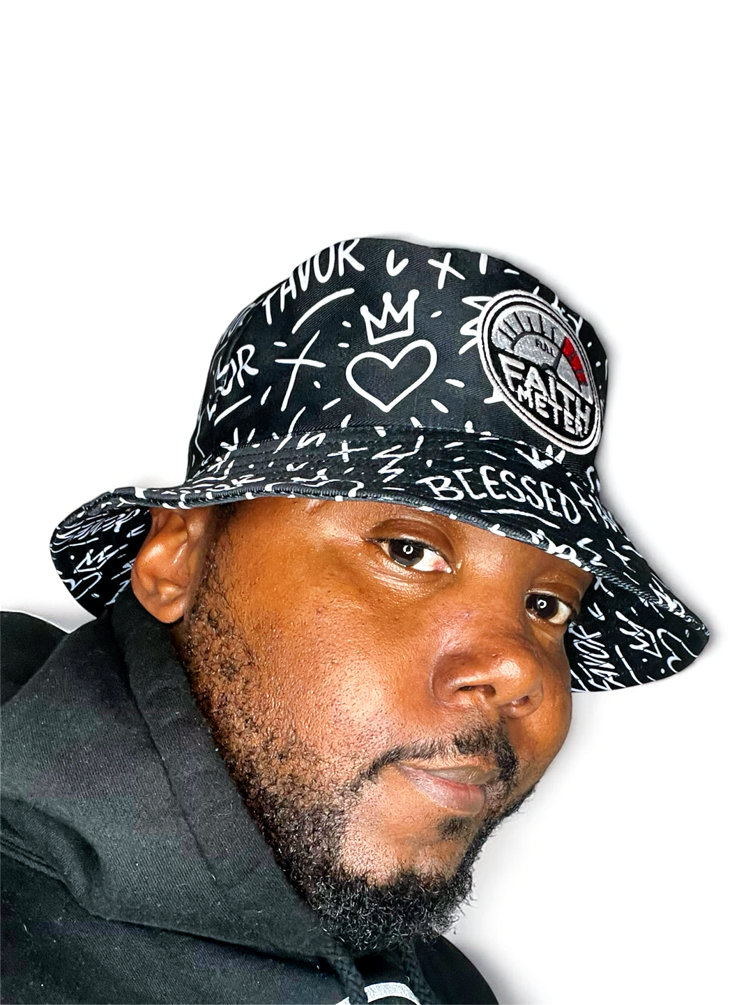 Faith Meter - Black Bucket Hat ( Reversible)