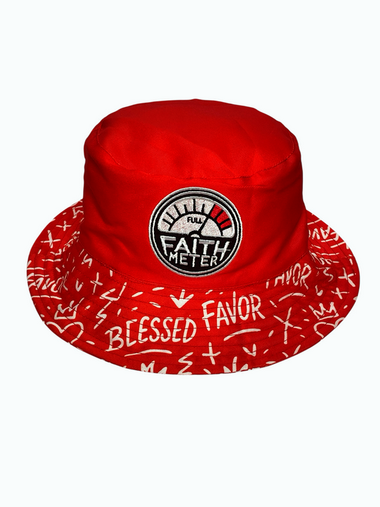 Faith Meter -  Red Bucket Hat ( Reversible)